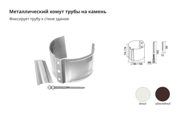 Хомут трубы метал. на камень GL ПВХ белый