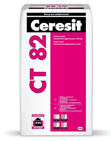 Ceresit CТ82/ Состав клеевой полимермин.КС1 для приклеив.теплоизоляц.материалов и выполнения армир.слоя, 25кг