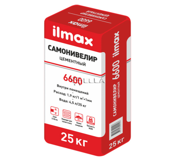 Растворная смесь сухая самонивелир.стяжка на цементном вяжущем Ilmax 6600, 25кг.