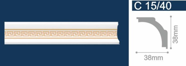 Плинтус потолочный экструд. С15/40 / 39×39×2000мм/ Эллада// Золото
