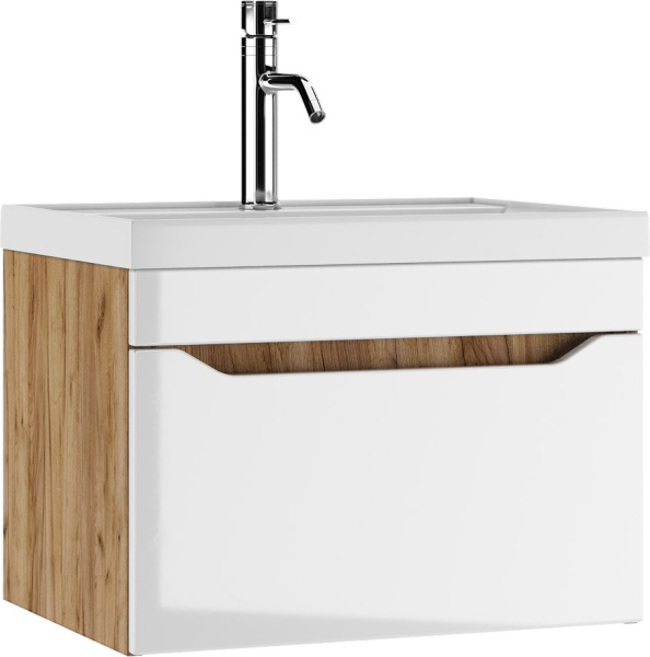 Тумба подвесная под умывальник "Bazis 60" Ева с одним ящиком В1 Дуб Вотан Айсберг DA5906T