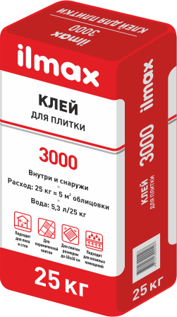 Растворная смесь сухая клеевая облицовочная "ilmax 3000" , 25кг.