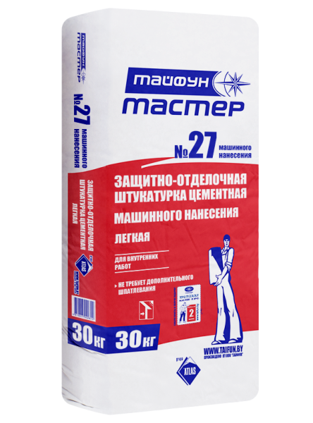 Тайфун Мастер №27 машинного нанесения, штукатурка цементная, серая, легкая для внутренних работ (меш 30 кг)