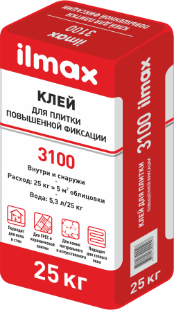 Растворная смесь сухая клеевая облицовочная (повышенной фиксации) "ilmax 3100", 25кг.