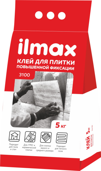 Растворная смесь сухая клеевая облицовочная (повышенной фиксации) "ilmax 3100", 5кг.