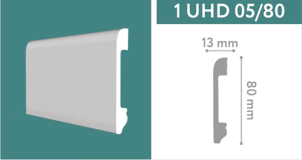 Плинтус напольный 1UHD 05/80-СВ, белый, 2.0м (кор.12шт)
