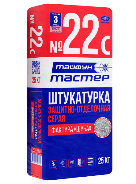 "Тайфун Мастер" № 22С серая, штукатурка цементная финишная с фактурой "Шуба", 25 кг