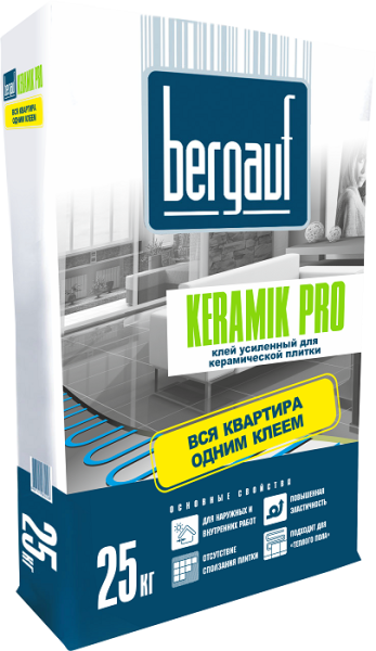 Клей усиленный для керамической плитки,25кг Bergauf Keramik Pro (1п/56 шт)