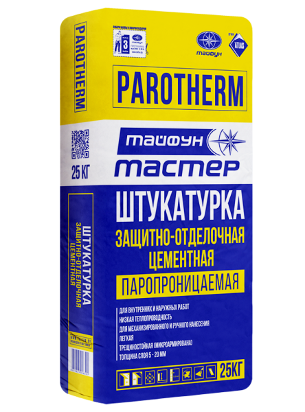 Защитно-отделочная штукатурка Тайфун Мастер "ParoTherm" 25 кг