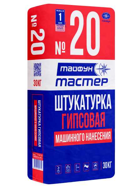 Защитно-отд.штукат сух.смесь,штук.гипс.д.внутр отд.полимин.однокомп.крупнзерн 0,8мм. Маш.нанес.30кг Тайфун Мастер№20.св.-сер.
