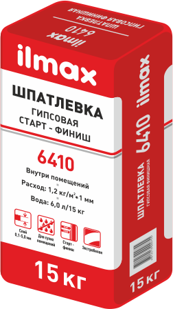 Шпатлёвка для внутренней отделки белая полимерминеральная гипсовая Ilmax 6410, 15кг.