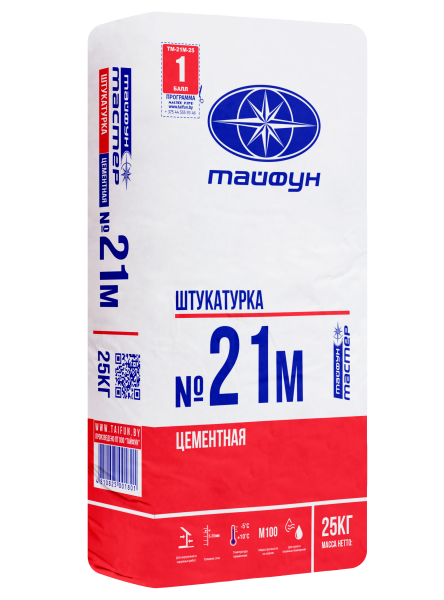 "Тайфун Мастер" №21М штукатурка цементная, морозостойкая, меш. 25кг (1п/48 шт)