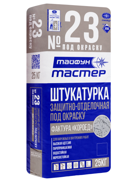 Защитно-отд.сухая смесь штукатур.цементная с фактурой Короед 3,0мм (25кг) Тайфун Мастер№23.3 серая