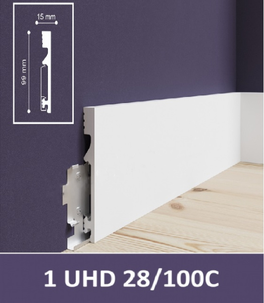 Плинтус напольный  1UHD 28/100С, белый, 2.0м (кор.10шт)