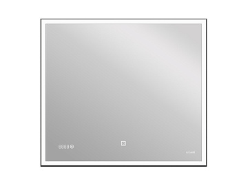 Зеркало LED 011 design 100x80 с подсветкой часы металл. рамка прямоугольное